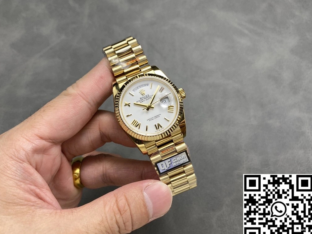 Date White Dial QF v5 Steel Tungsten Gold Day Rolex M128238-0113 Yellow Factory 36mm 0206